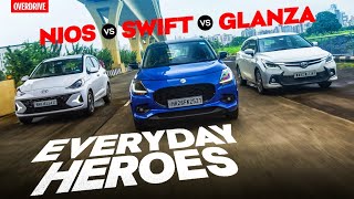 2024 Maruti Suzuki Swift vs Toyota Glanza vs Hyundai Nios comparison review  bestsellers match up [upl. by Oj78]