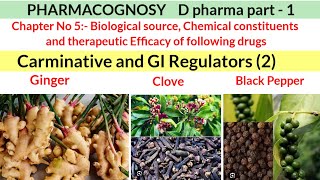 pharmacognosy D pharma part1  chap 5 Carminative Lec 2 Ginger Clove Black pepper [upl. by Arikahc878]