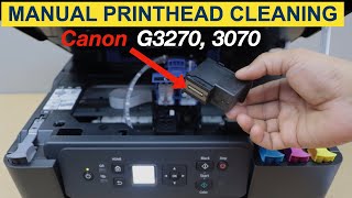 Canon PIXMA G3070 Manual Printhead Cleaning Fix Clogged BK Y M amp Y Ink G3270 Printer [upl. by Anahpos]