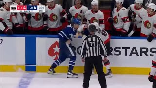 Adam Gaudette drops the gloves with Nikita Grebenkin 2024 NHL [upl. by Dnomzed]