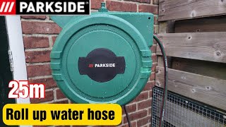 Parkside Water Hose Reel box 25 meter  Garden wall mounted Roll up hose [upl. by Avrit]