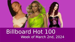 Billboard Hot 100  Week of March 2nd 2024 [upl. by Fleming]