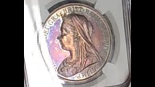 1893 イギリス クラウン銀貨 トーン ヴィクトリア女王 NGC PF60 英国 プルーフ アンティークコイン 古銭 [upl. by Refinej]