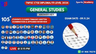 TNPSC CTSE DIPLOMAITI LEVEL EXAM GS TENTATIVE ANSWER KEY Sparks Academy [upl. by Sorazal762]