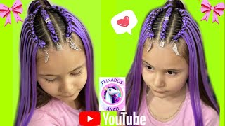 HERMOSO PEINADO CON KANEKALON MORADO  TRENZAS BRAIDSTYLES PEINADOS [upl. by Boorman]