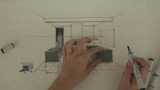 Render OnePoint Perspective room in grayscale markers Lesson 2 Section 3 Part 2 [upl. by Silvester]