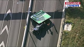 Watch Highway sign smashes womans car [upl. by Ganley]