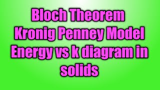 Bloch Theorem  Kronig Penney Model  Energy vs k diagram in solids [upl. by Rehpotsirk]