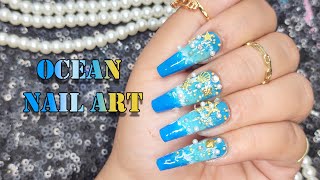 Ocean Nail Art  Rose4you  Easy Nail Art Design [upl. by Nwahsel]