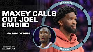 JOEL EMBIID LATE FOR EVERYTHING 👀 Tyrese Maxey called him out in meeting per Shams  NBA Today [upl. by Namhar268]