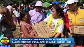 AKB PARTYLIST NAGHATID NG TULONG SA MGA BIKTIMA NG BAGYONG KRISTINE SA DONSOL SORSOGON [upl. by Eladnar755]