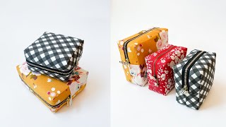 How to sew Zippered Box Pouches  Cosmetic Pouch  Holiday Gift DIY  Boxy Pouch Easy Way [upl. by Zacharias127]