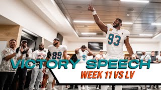 Listen in on the VICTORY SPEECH from Mike McDaniel and Calais Campbell l Miami Dolphins [upl. by Gudrun]