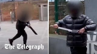 Youths brandishing machetes caught in shocking video footage in Nottingham [upl. by Odell]