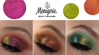 Menagerie Cosmetics Multichrome Eyeshadows  Swatches comparisons amp 3 looks [upl. by Otrebliw511]