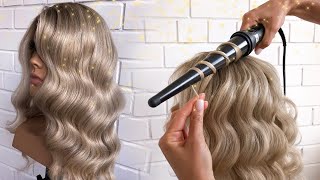 Curls on a cone curling iron  how to curl your hair [upl. by Ainatit]