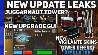 JUGGERNAUT TOWER amp New Upgrade GUI New Vigilante Skins  Tower Defense Simulator Update Leaks 9 [upl. by Lateh]