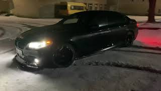 BMW F10 530D Snow donuts drift RAW DIESEL STOCK SOUND [upl. by Eedak]