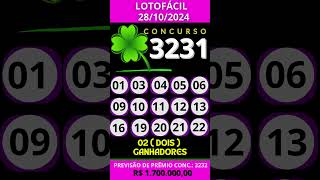 🍀 LOTOFÁCIL HOJE 28102024 CONCURSO 3231 [upl. by Bigod714]