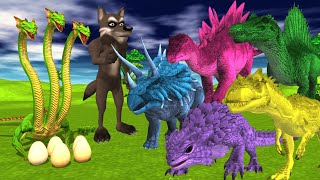 Lernaean Hydra VS Dinosaurs  Wolf  Triceratops  Stegosaurus  Spinosaurus  Cartoon Comedy Video [upl. by Luzader]