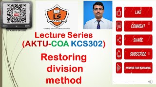 AKTU EXAM  COA KCS302  Restoring division method in Hindi  Restoring division [upl. by Lorena]