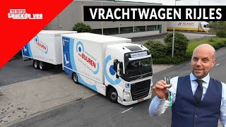 Vrachtwagen RIJLES CE Bakwagen aanhanger CE examen Trailer koppelen amp docken achteruit rijden [upl. by Ardnikal]