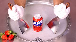 How to make FANTA STRAWBERRY Ice Cream Rolls  ASMR no talking [upl. by Nanon]