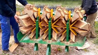 Dangerous Automatic Homemade Firewood Processing Machines Powerful Wood Splitter Machines in Action [upl. by Franckot]