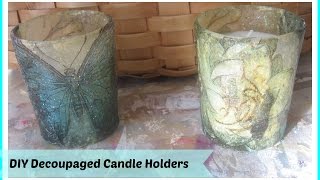 How To Make Decoupage Votive Candles Candle Holders with paper napkins [upl. by Scrogan692]