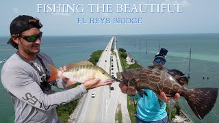 FISHING the FL KEYS BRIDGE with HEIKO  he catches his FIRST FISH on the bridge [upl. by Ailuj]