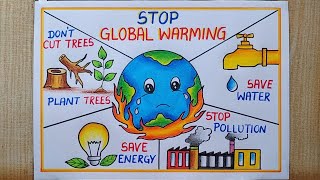 Stop Global Warming Poster drawing easy Save Earth drawing Save EnvironmentClimate change drawing [upl. by Sev]