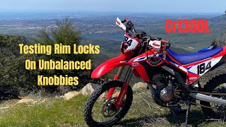 Crf300L  Testing a Rim Lock On A Front Wheel Unbalanced Ultra Heavy Duty Tube 14psi dualsport [upl. by Ylicic]