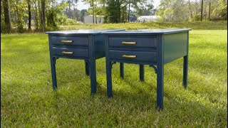 Painting A set of Nightstands with Farrow and Ball Hague Blue in Gloss [upl. by Hardunn757]