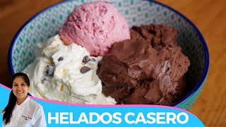 COMO HACER HELADO CASERO CREMOSO 3 SABORES [upl. by Egiarc]