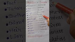 masculinefeminine 💯👨‍🏫✅️englishtipseducationenglishlanguage englishgrammar [upl. by Ahsram761]