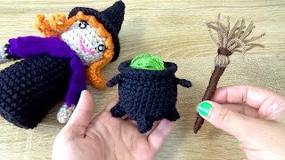 Caldero Escoba y Capa Tejido a crochet para halloween Brujita [upl. by Janicki]