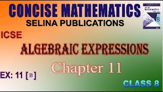 CLASS 8  ICSE  EX 11 B  CHAPTER 11 ALGEBRAIC EXPRESSIONS [upl. by Means]