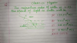 The refractive index of water is 133 the speed of light in water will be  class 10 physics [upl. by Leoy789]