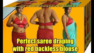 Perfect saree draping with red backless blouse  Saree draping  Saree draping 2024  Sneha Beauty [upl. by Campman178]