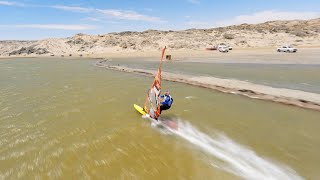 High speed windsurfing with a FPV Drone in Namibia w Björn Dunkerbeck [upl. by Yme]