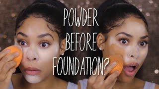 APPLYING POWDER BEFORE FOUNDATION  HACK OR WACK [upl. by Nueoht]