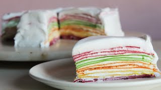 Rainbow Crepe Cake  Eggless Crepe Cake  Crepe cake recipe  layered cake  Too Foodie [upl. by Yenruoj]