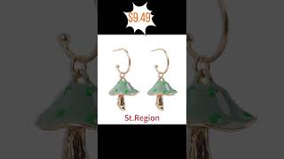 Green Enamel amp 18K GoldPlated Mushroom Drop Earrings earrings fashion trendy mushroom [upl. by Rothberg769]