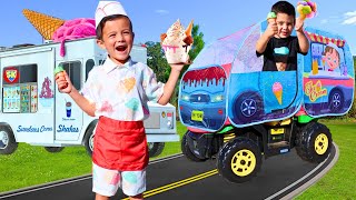 Selling ice cream on the farm with kids ice cream truck zero turn mower and tractor  Super Krew [upl. by Ambrogio]