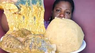 Nigeria food ASMR mukbang okra soup and fufu mukbang  eating Sound 😋 [upl. by Eentrok]