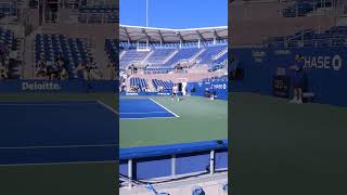 Stefanos Tsitsipas practice round with Feliz Auger on Grandstand court • Day 2 US Open 2024 New York [upl. by Arelus]