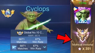 TOP GLOBAL CYCLOPS FULL GAMEPLAY IN IMMORTAL RANK NO CUT NO EDIT  Mobile Legends [upl. by Edgell]