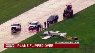 Plane overturns at DuPage County Airport [upl. by Yerfoeg]