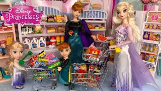 Elsa and Anna Supermarket Grocery Shopping  Miniature Foods [upl. by Cattima927]