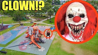 Drone catches GIANT Killer Clown at Haunted Park We Found Him [upl. by Aiclef270]